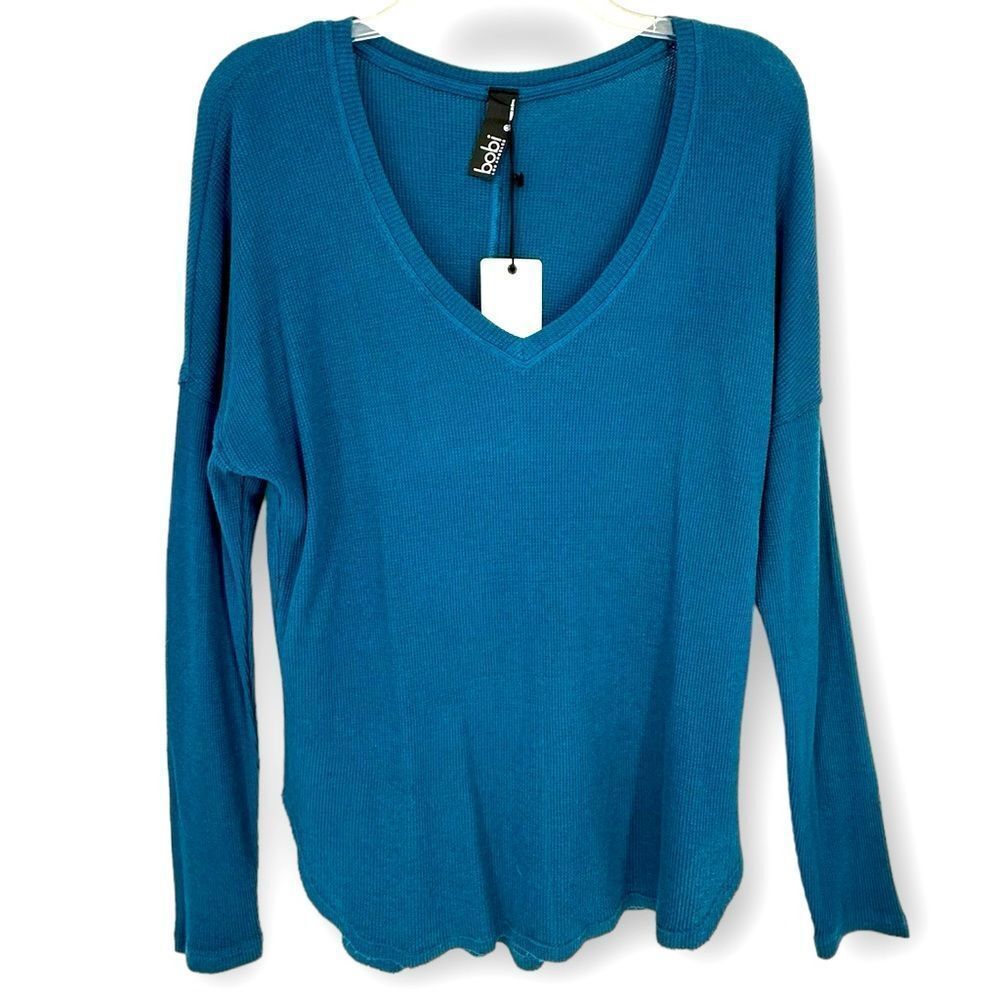 bobi NWT Long Sleeve Waffle Knit V- Neck Tee- size S
